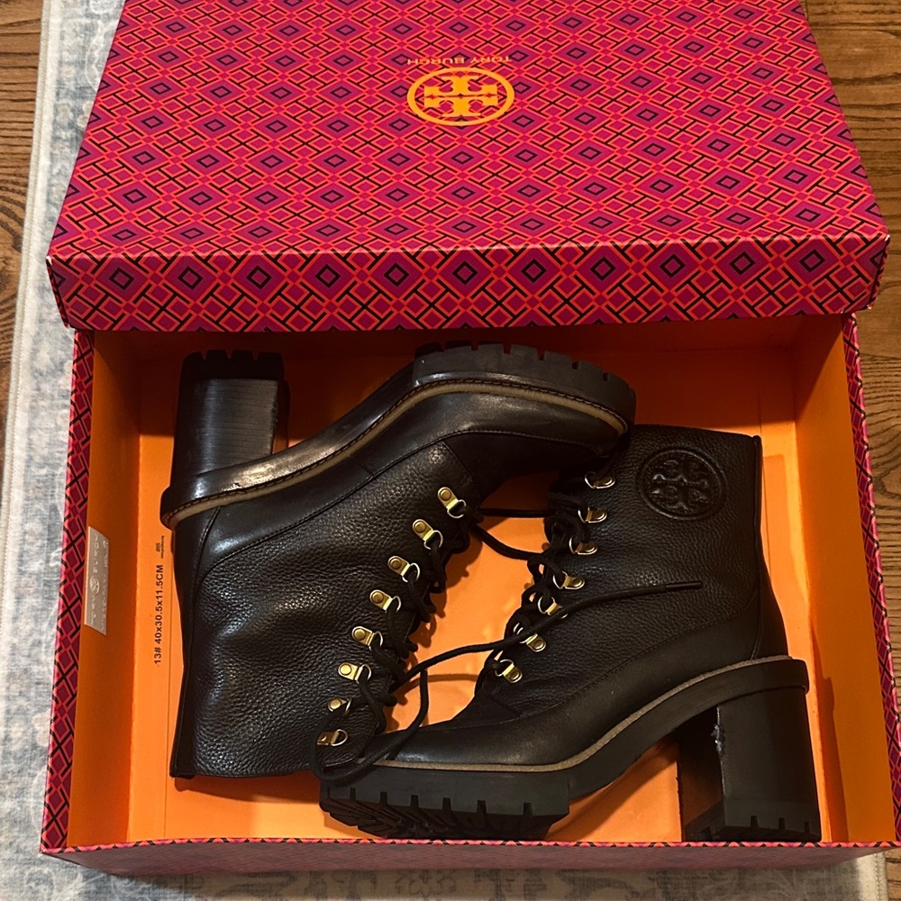 Tory Burch Black Lace-Up Boots